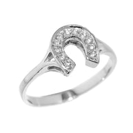 925 Sterling Silver Cubic Zirconia Horseshoe Lucky Ring