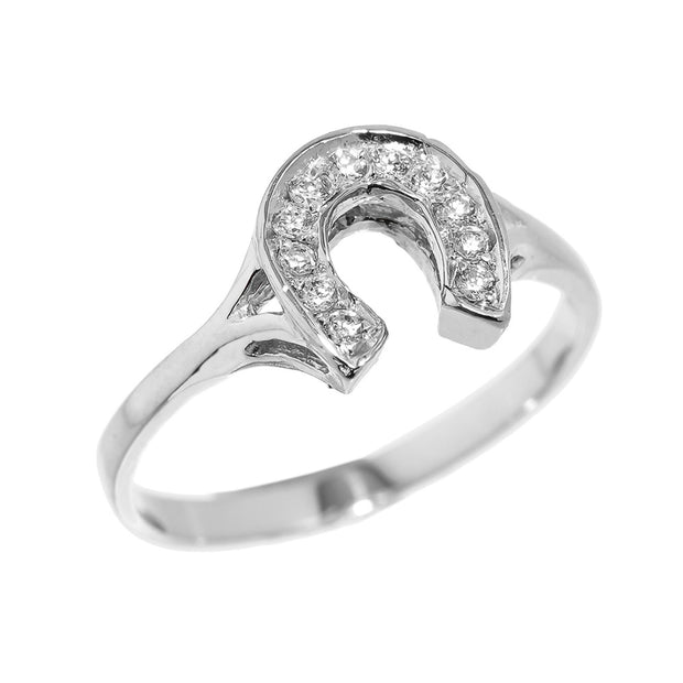 925 Sterling Silver Cubic Zirconia Horseshoe Lucky Ring