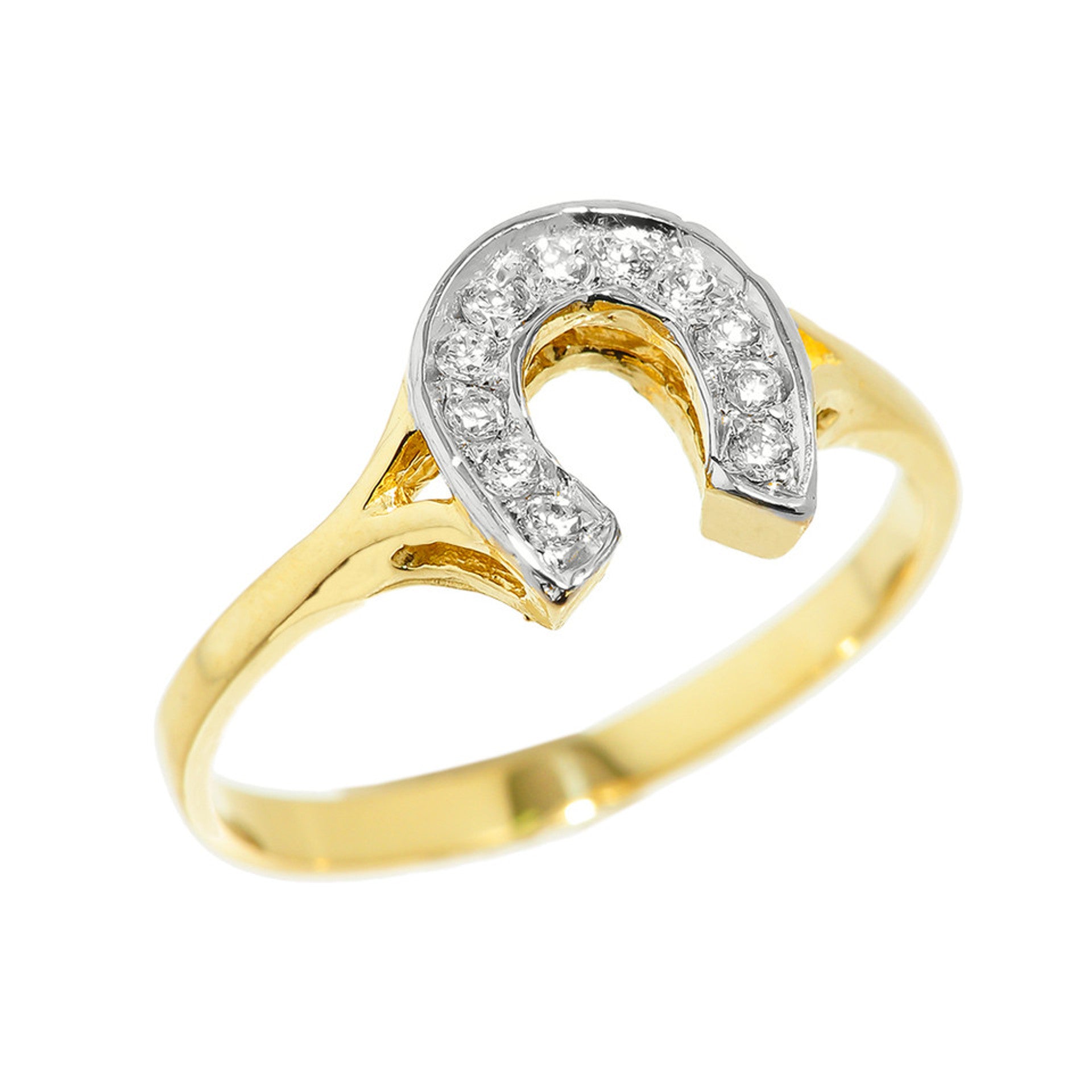 Two-Tone Gold Diamond Horseshoe Lucky Ring (Available in Yellow/Rose/White Gold)