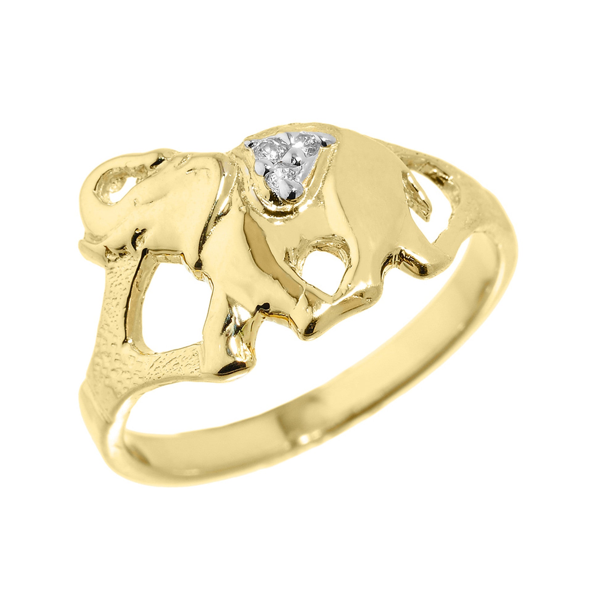 Gold Diamonds Studded Elephant Ring (Available in Yellow/Rose/White Gold)