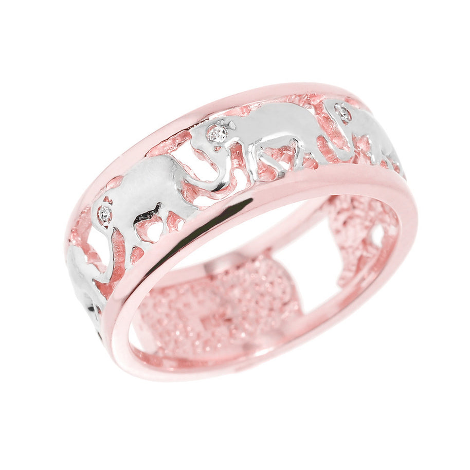 Solid Gold Openwork Diamond Elephant Ring (Available In Yellow/Rose/White Gold)