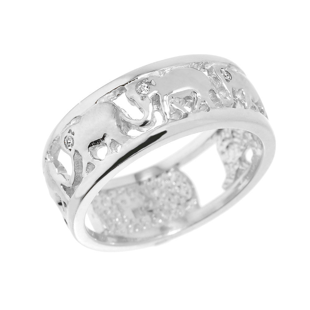 Solid Gold Openwork Diamond Elephant Ring (Available In Yellow/Rose/White Gold)