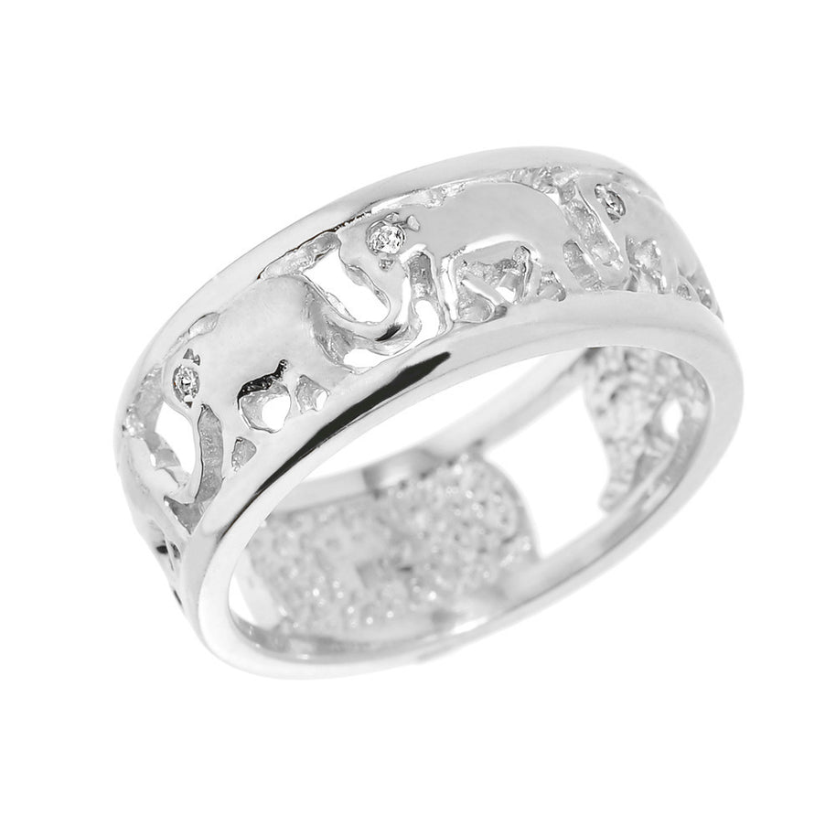 Solid Gold Openwork Diamond Elephant Ring (Available In Yellow/Rose/White Gold)