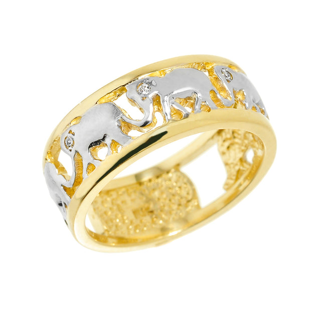 Solid Gold Openwork Diamond Elephant Ring (Available In Yellow/Rose/White Gold)