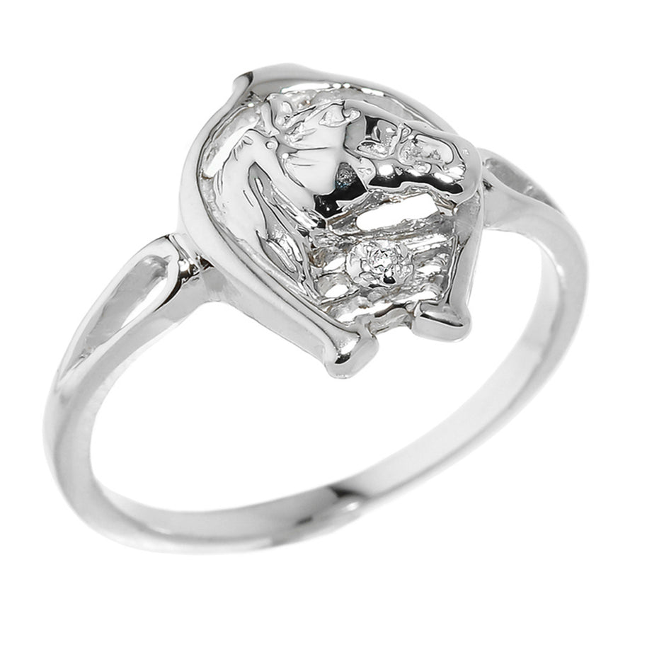 925 Sterling Silver Diamond Horseshoe Ring