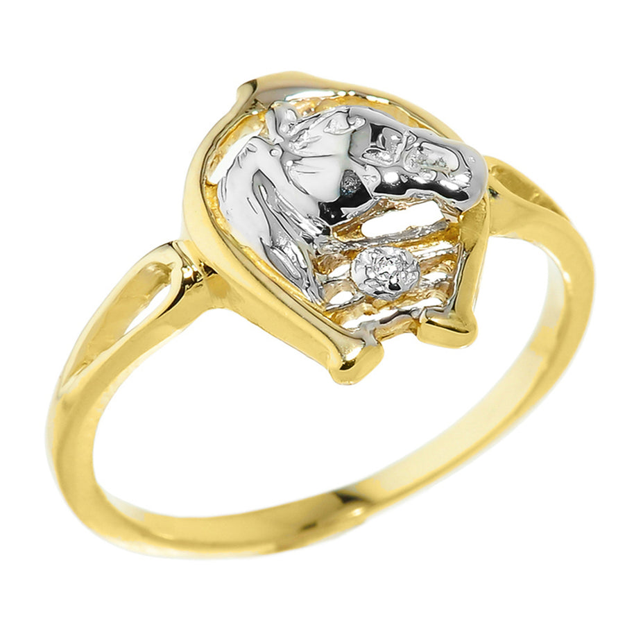 Two-Tone Gold Diamond Horseshoe Ring (Available in Two-Tone/Yellow/Rose/White Gold)