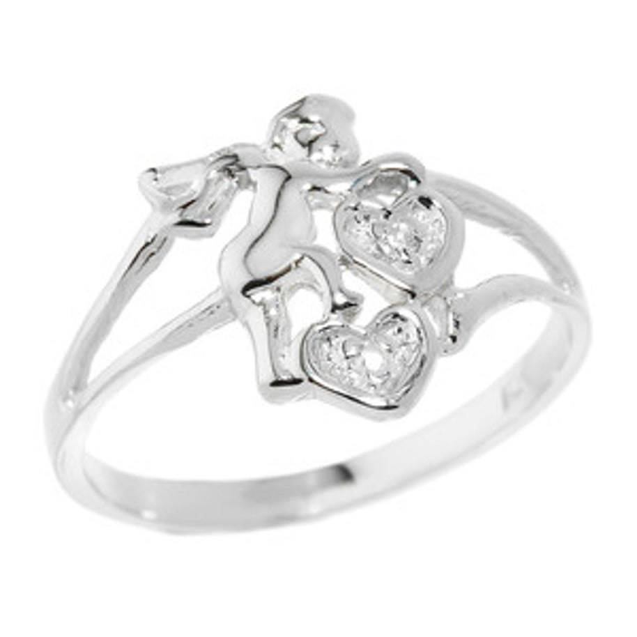 Gold Angel with Diamond and Hearts Ladies Ring (Available in Yellow/Rose/White Gold)