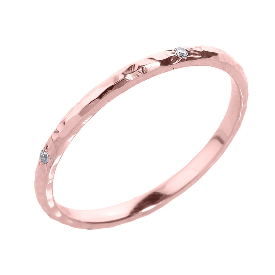 Gold 2 mm Hammered Stackable Diamond Ring (Available in Yellow/Rose/White Gold)