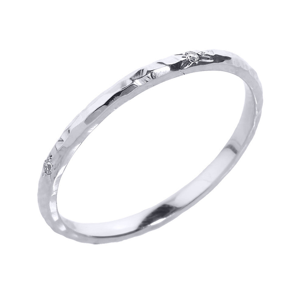 Gold 2 mm Hammered Stackable Diamond Ring (Available in Yellow/Rose/White Gold)