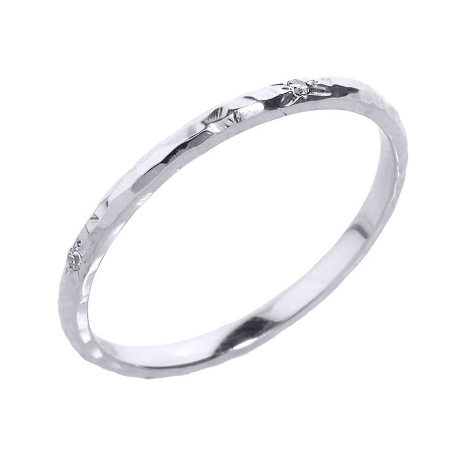 Gold 2 mm Hammered Stackable Diamond Ring (Available in Yellow/Rose/White Gold)