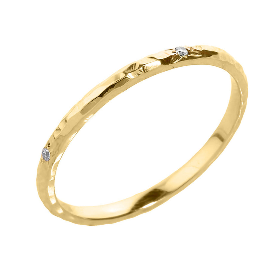 Gold 2 mm Hammered Stackable Diamond Ring (Available in Yellow/Rose/White Gold)