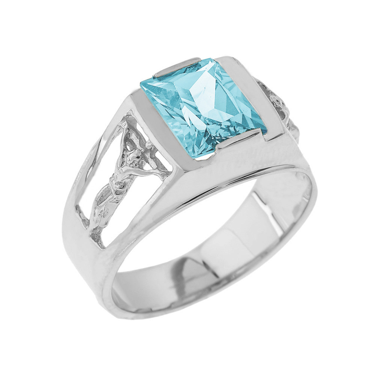 Sterling Silver Crucifix Cross Lab Created Gemstone Men's Ring