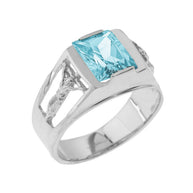Sterling Silver Crucifix Cross Lab Created Gemstone Men's Ring