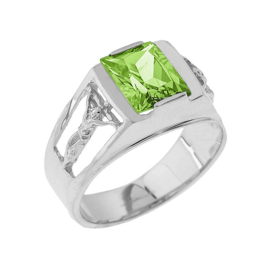 Sterling Silver Crucifix Cross Lab Created Gemstone Men's Ring