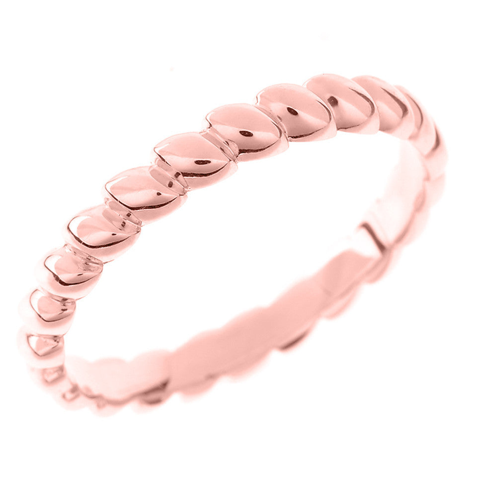 Solid Gold Rice Beaded Stackable Ring (Available in Yellow/Rose/White Gold)