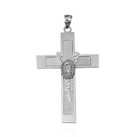 Solid Gold Tri-Color Lady Of Guadalupe Beaded Rosary Cross Pendant Necklace (Available in Yellow/Rose/White Gold)