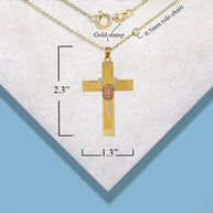 Solid Gold Tri-Color Lady Of Guadalupe Beaded Rosary Cross Pendant Necklace (Available in Yellow/Rose/White Gold)