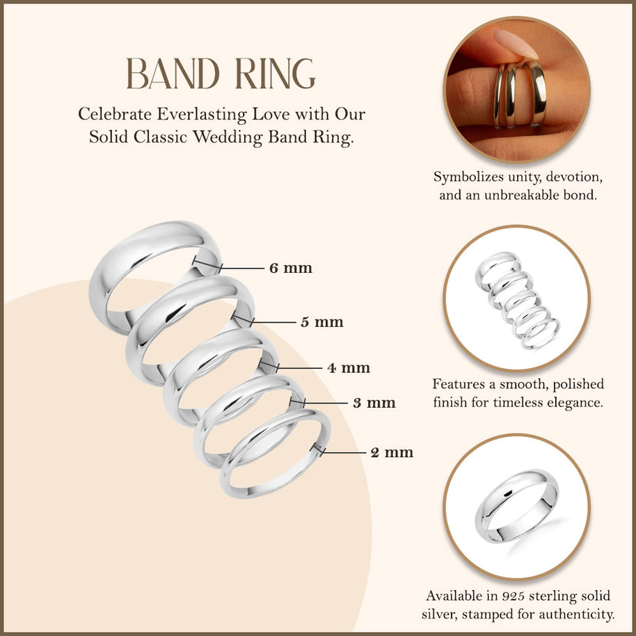 .925 Sterling Silver Classic Wedding Band Ring (Available in 2MM - 6MM)