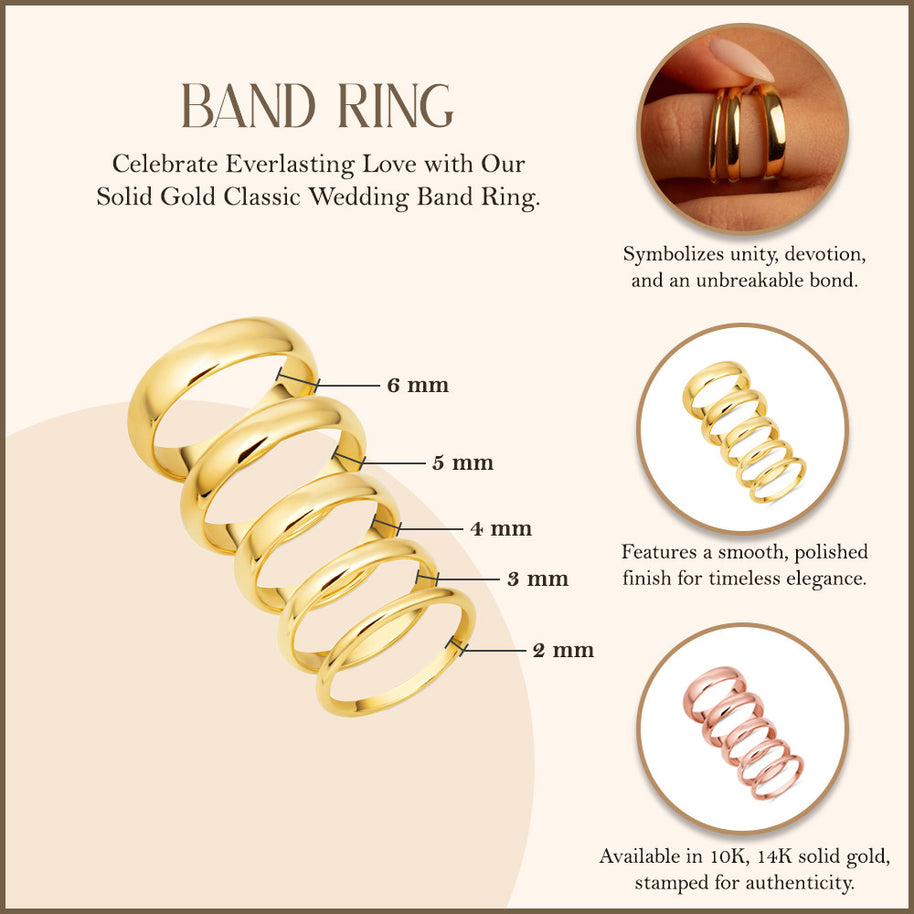 Solid Yellow Gold Classic Wedding Band Ring (Available in 2MM - 6MM)