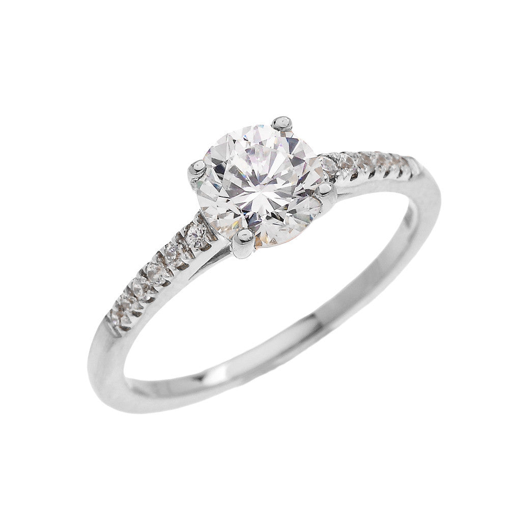 Gold Dainty Diamond Proposal Solitaire Ring With Cubic Zirconia Center-stone (Micro Pave Setting)(Available In Yellow/Rose/White Gold)