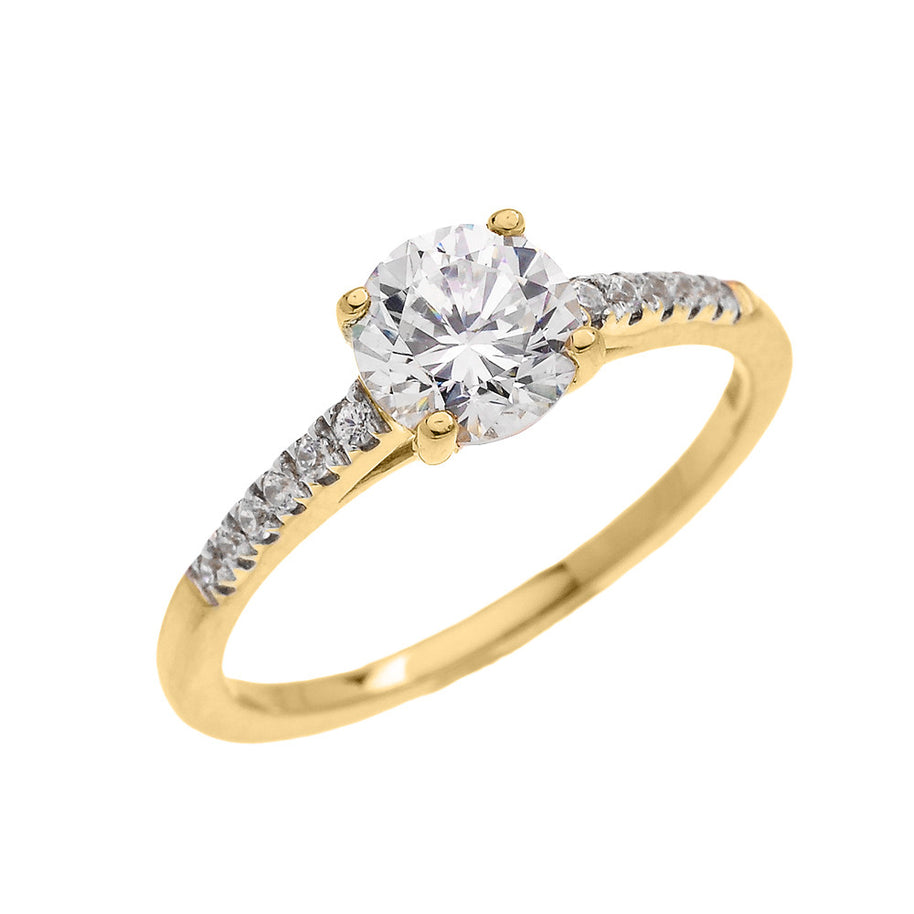 Gold Dainty Diamond Proposal Solitaire Ring With Cubic Zirconia Center-stone (Micro Pave Setting)(Available In Yellow/Rose/White Gold)
