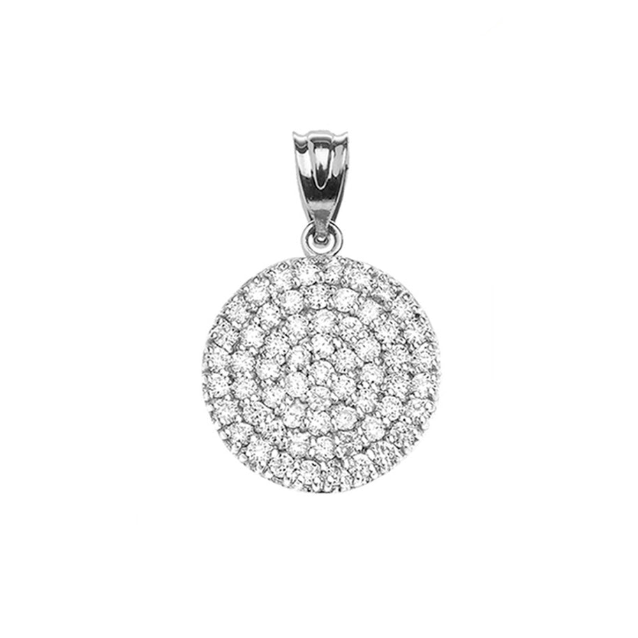 Micro-Pave Cubic Zirconia Circle Pendant Necklace in White Gold