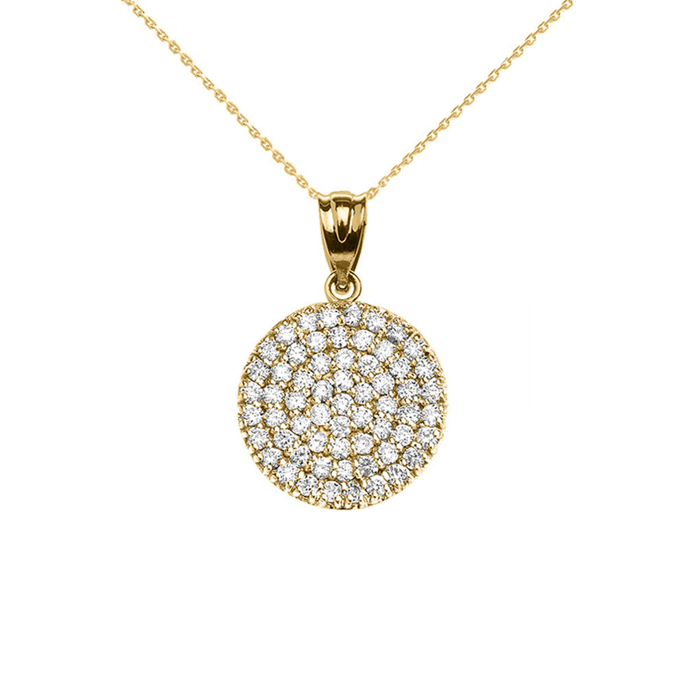 Micro-Pave Cubic Zirconia Circle Pendant Necklace in Yellow Gold