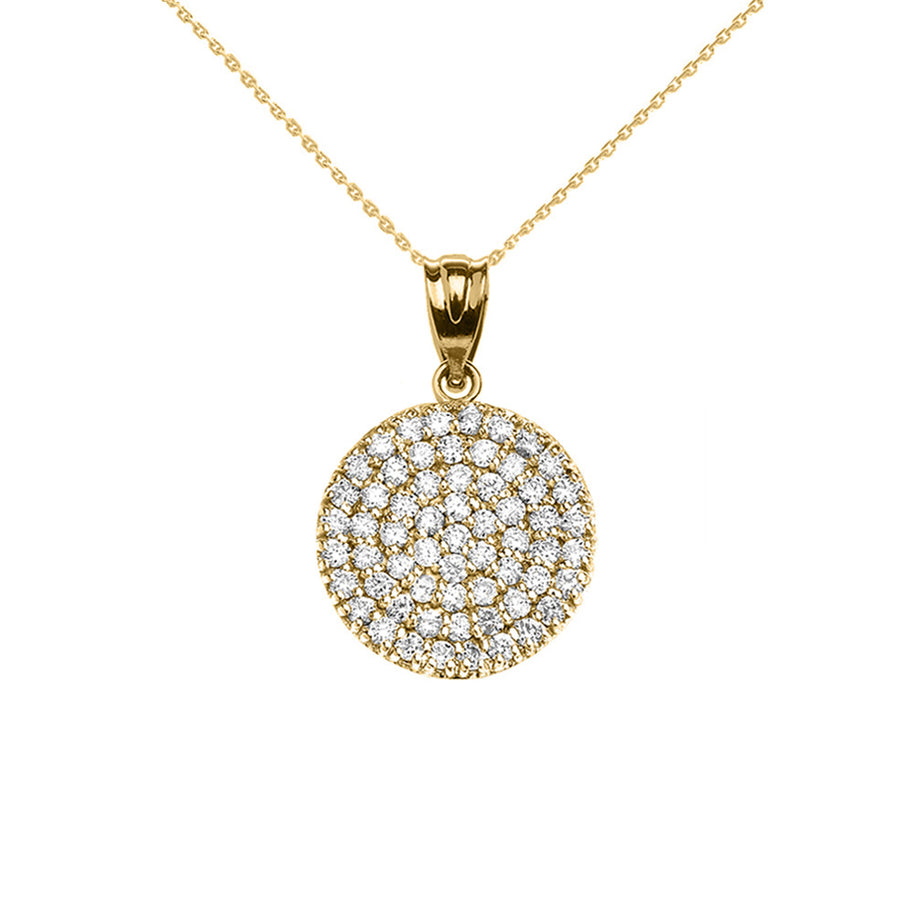 Micro-Pave Cubic Zirconia Circle Pendant Necklace in Yellow Gold