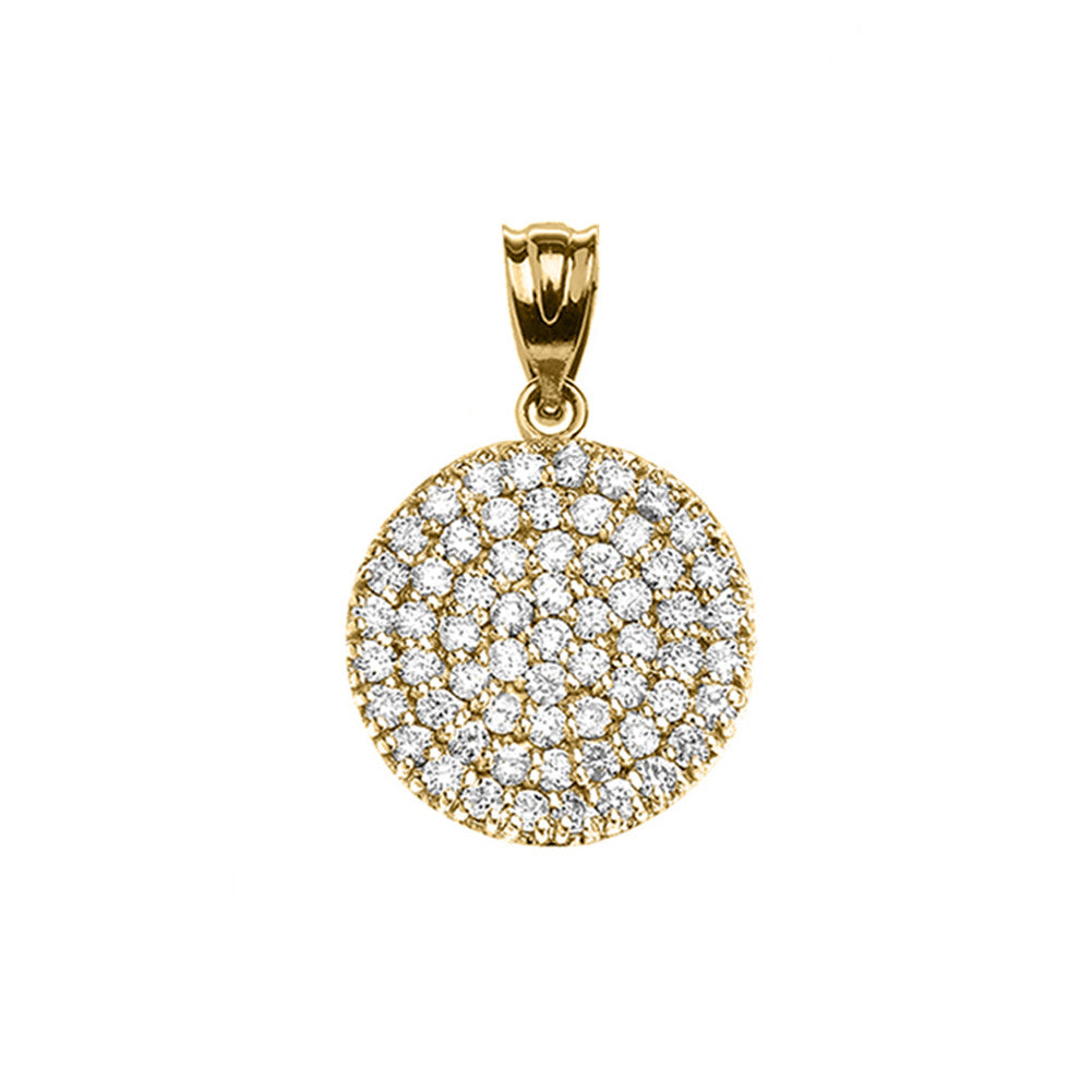 Micro-Pave Cubic Zirconia Circle Pendant Necklace in Yellow Gold