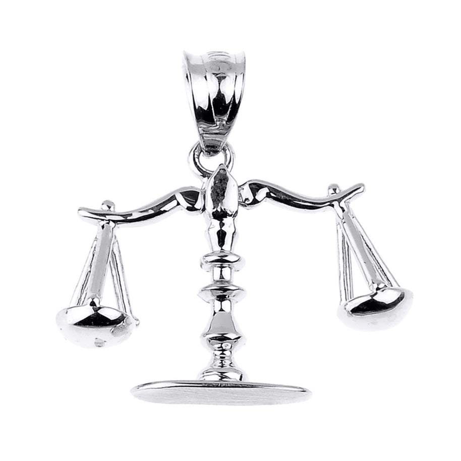 Sterling Silver 3D Scales of Justice Charm Pendant Necklace