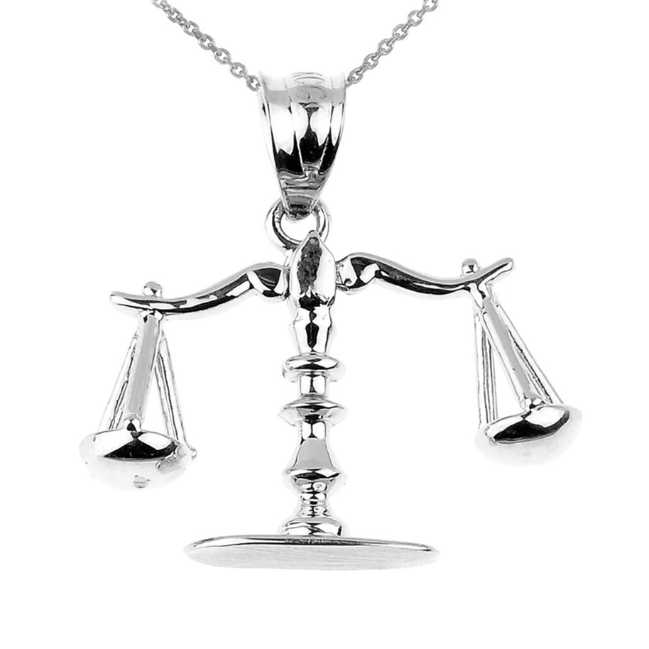 Sterling Silver 3D Scales of Justice Charm Pendant Necklace