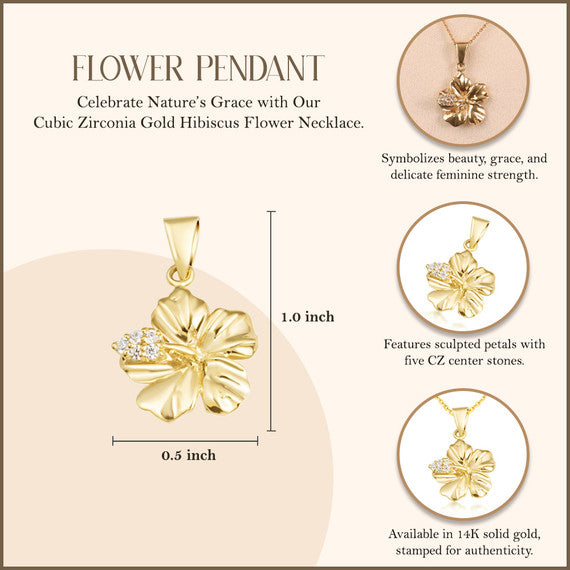 Gold Hibiscus Flower Necklace with Diamonds (Available in Yellow Gold, Rose Gold, White Gold)