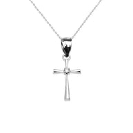 Silver Solitaire Cubic Zirconia Cross Dainty Pendant Necklace