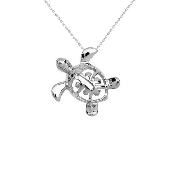 Gold Hawaiian Lucky Charm Honu Turtle Hidden Bail Pendant Necklace (Available in Yellow/Rose/White Gold)