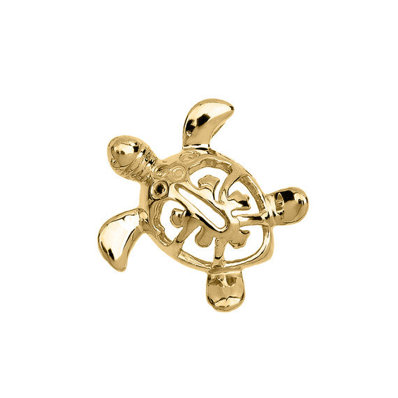 Gold Hawaiian Lucky Charm Honu Turtle Hidden Bail Pendant Necklace (Available in Yellow/Rose/White Gold)