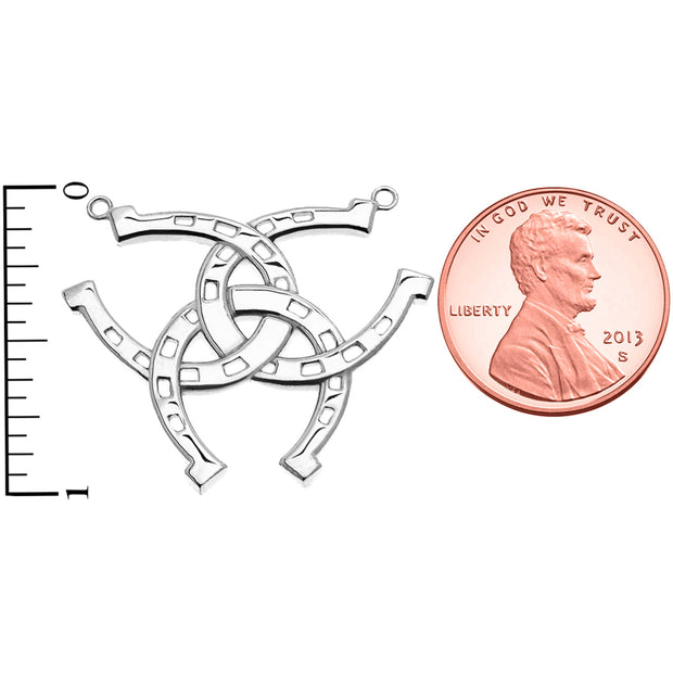 Sterling Silver Criss Cross Triple Horse Shoe Good luck Necklace