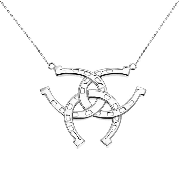 Sterling Silver Criss Cross Triple Horse Shoe Good luck Necklace