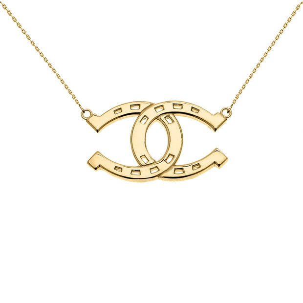 Yellow Gold Criss Cross Horse Shoe Good luck Necklace