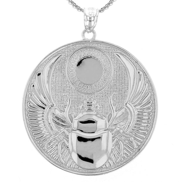 Gold Ancient Egyptian Scarab Beetle Pendant Necklace (Available In Yellow/Rose/White Gold)