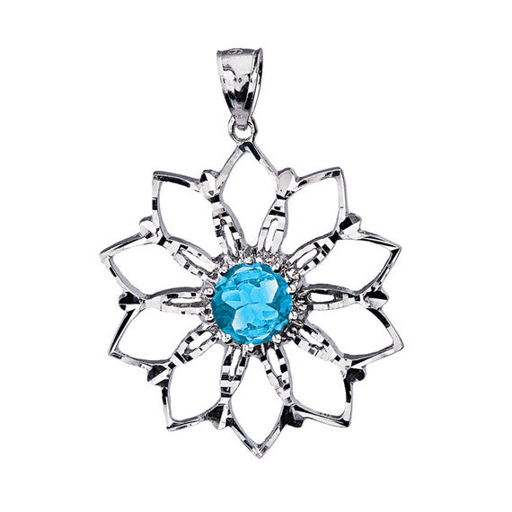Sterling Silver Blue Stone Lotus Flower Pendant