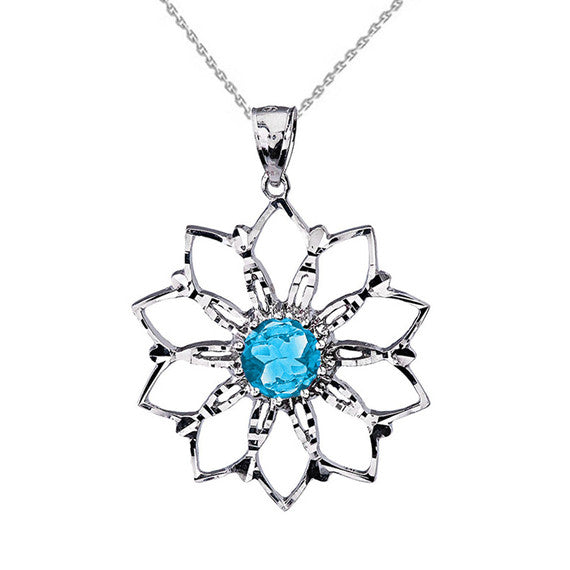 Sterling Silver Blue Stone Lotus Flower Pendant