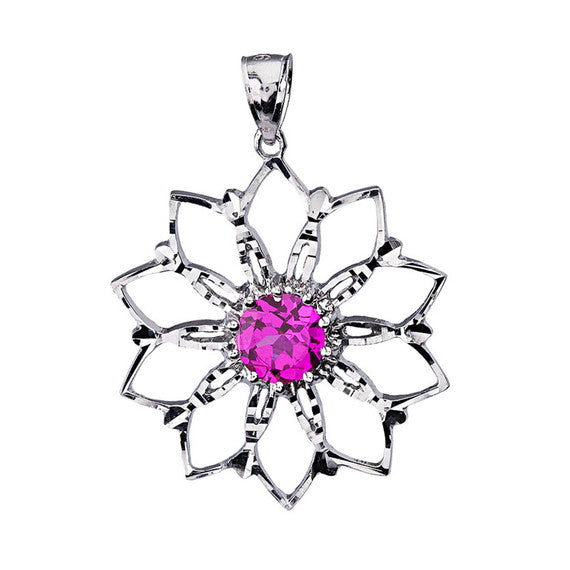 Sterling Silver Pink Stone Lotus Flower Pendant