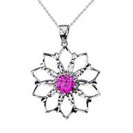 Sterling Silver Pink Stone Lotus Flower Pendant