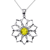 Sterling Silver Yellow Stone Lotus Flower Pendant