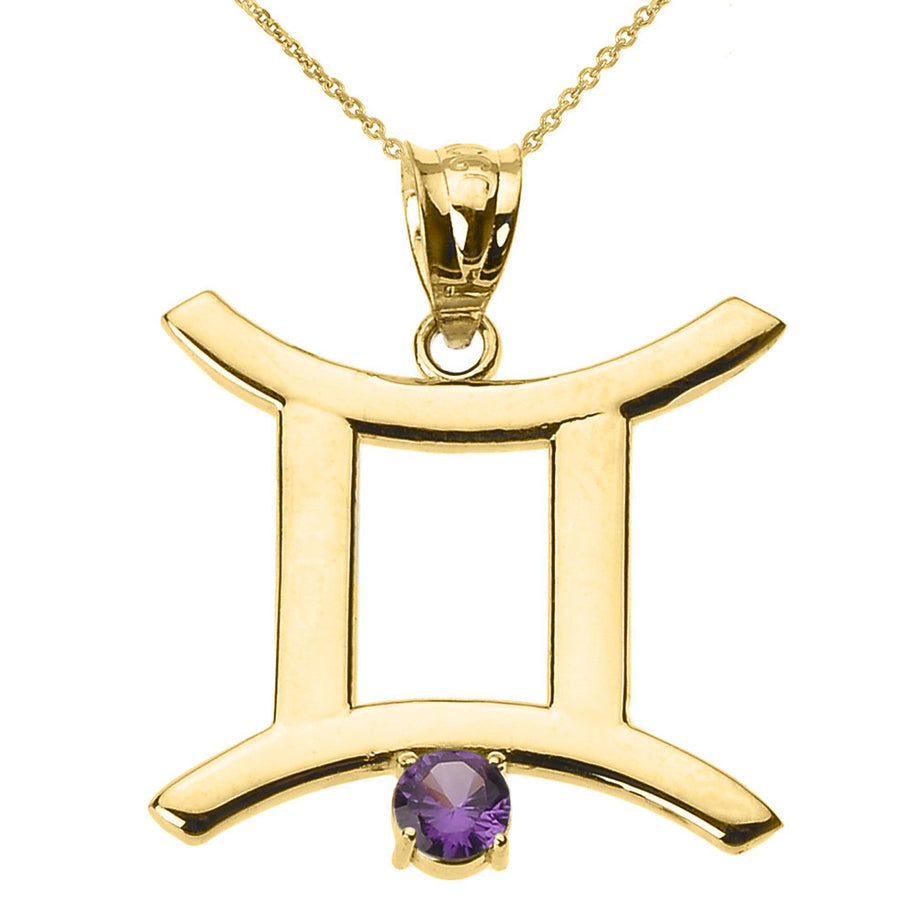 12 Astrological Gold Zodiac Sign With Birthstone Pendant Necklace (Available in Yellow/Rose/White Gold)