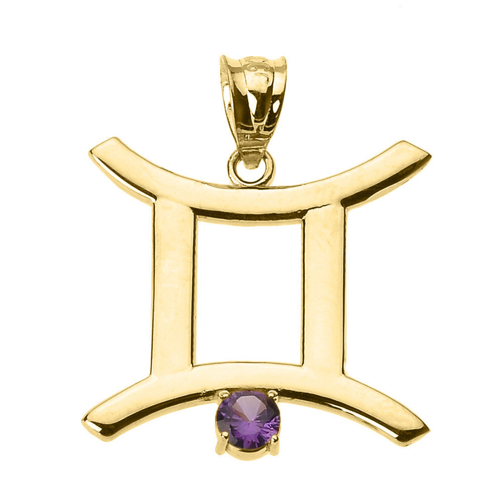 12 Astrological Gold Zodiac Sign With Birthstone Pendant Necklace (Available in Yellow/Rose/White Gold)