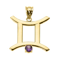 12 Astrological Gold Zodiac Sign With Birthstone Pendant Necklace (Available in Yellow/Rose/White Gold)