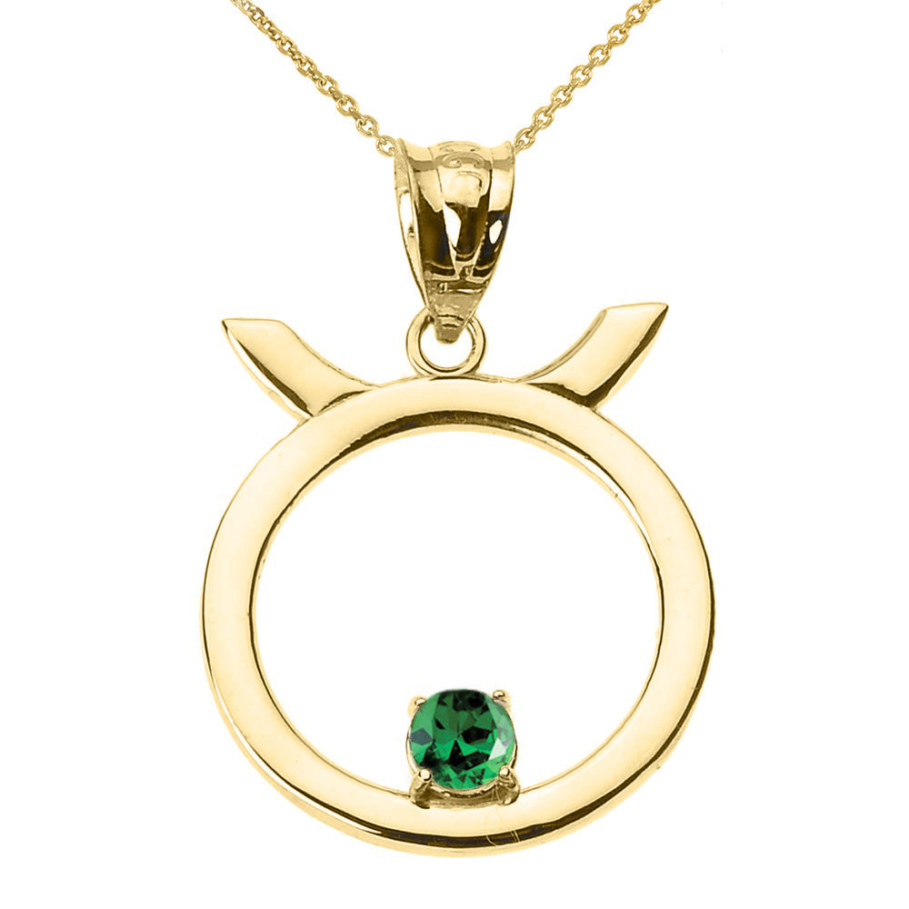 12 Astrological Gold Zodiac Sign With Birthstone Pendant Necklace (Available in Yellow/Rose/White Gold)
