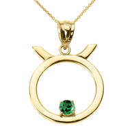 12 Astrological Gold Zodiac Sign With Birthstone Pendant Necklace (Available in Yellow/Rose/White Gold)