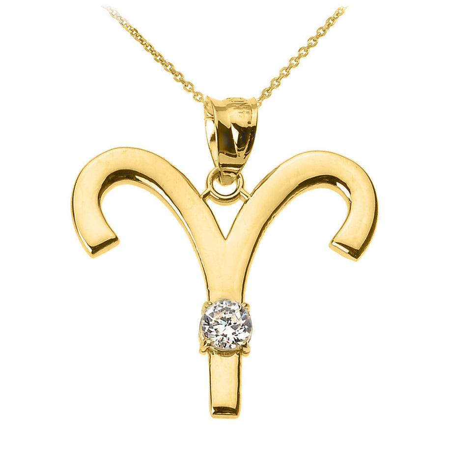 12 Astrological Gold Zodiac Sign With Birthstone Pendant Necklace (Available in Yellow/Rose/White Gold)